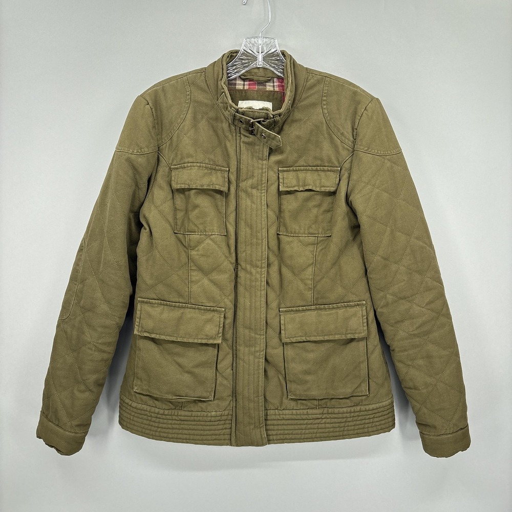 Bob Timberlake Jacket Womens M Green Quilted Canvas Plaid Lined Field Pockets